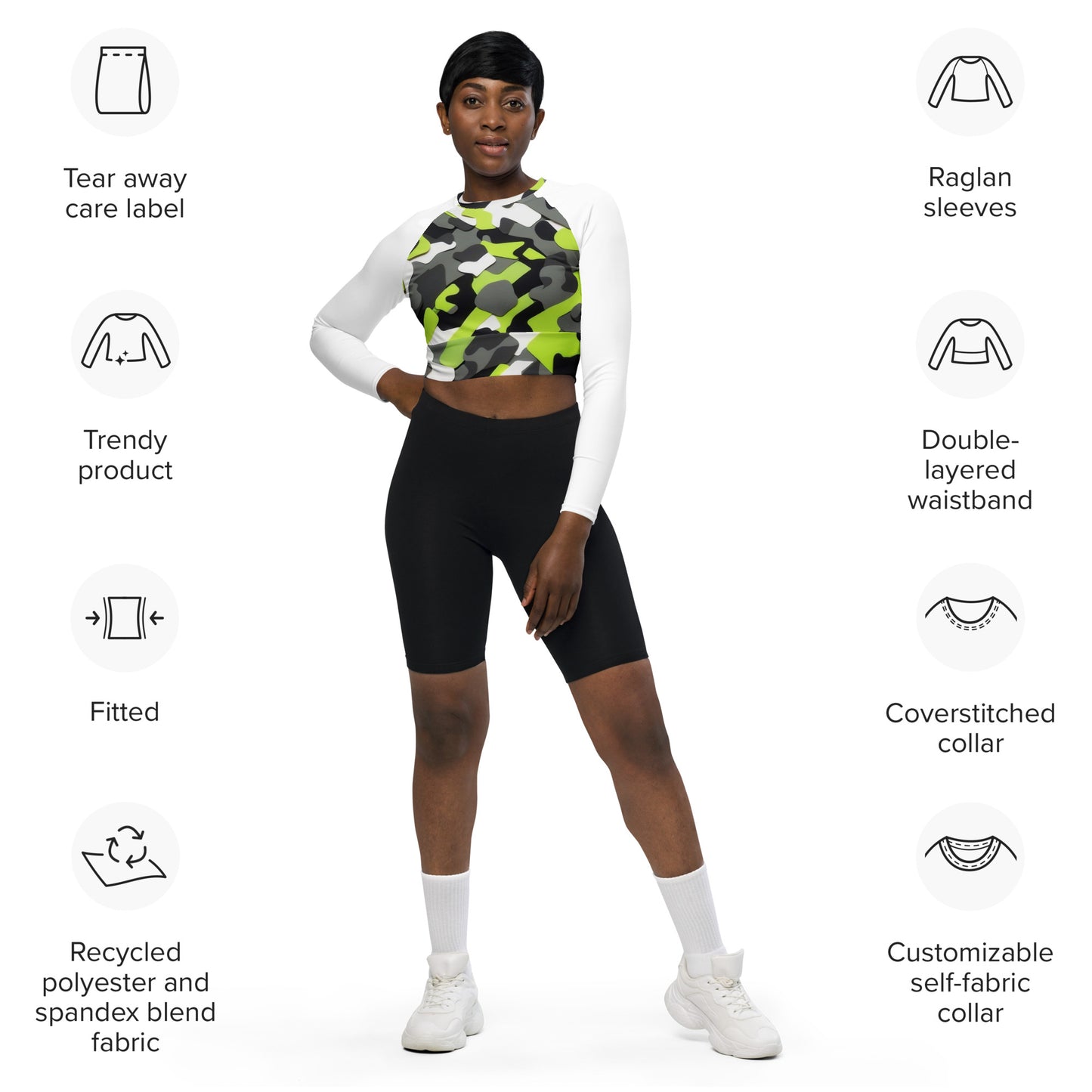 Long-sleeve Castle Camo crop top